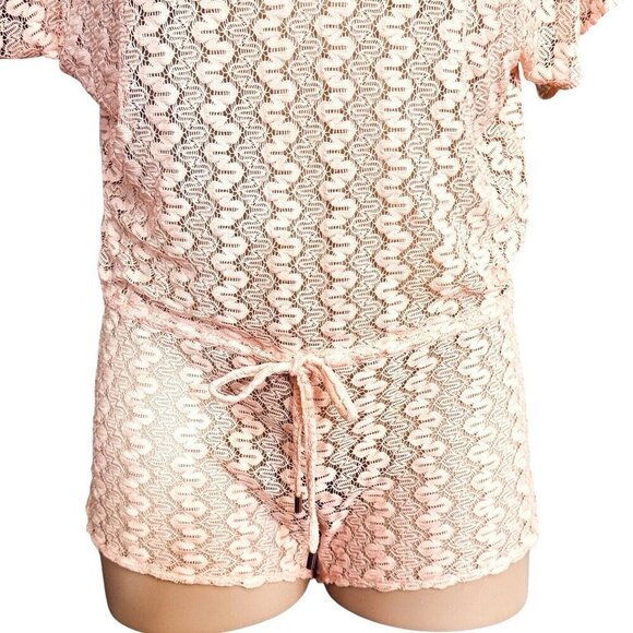 MELISSA ODABASH Lace Beach Cover-Up Women Small Peach Sheer‎ Summer Romper Italy - Picture 5 of 15